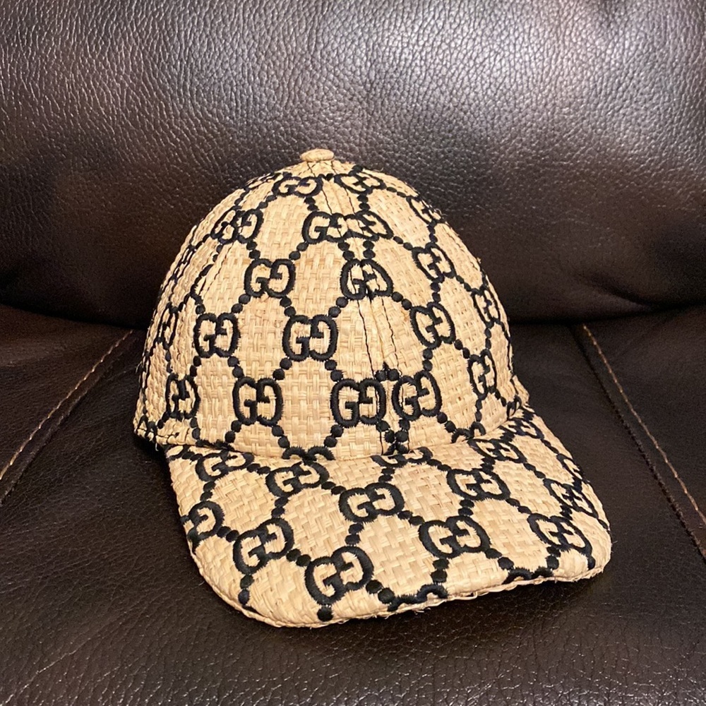 Gucci unisex Raffia GG Monogram Embroidered Baseball Hat NEW - Picture 6 of 10